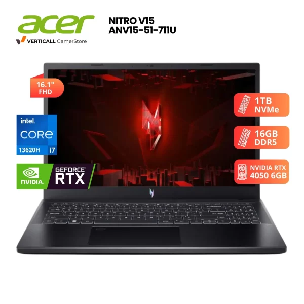 LAPTOP ACER NITRO V 15 ANV15-51-711U CORE I7-13620H, RTX 4050 6GB, 16GB DDR5, 512GB SSD, 15.6" FHD 144HZ