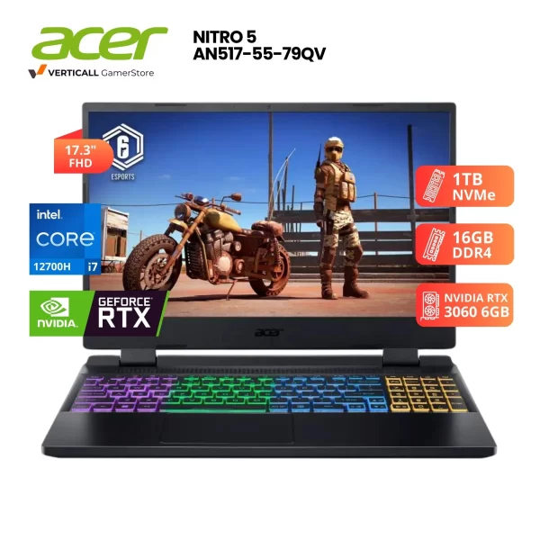 LAPTOP ACER NITRO 5 AN517-55-79QV CORE I7-12700H, RTX 3060 6GB, 16GB DDR4, 1TB SSD, 17.3" FHD 144HZ