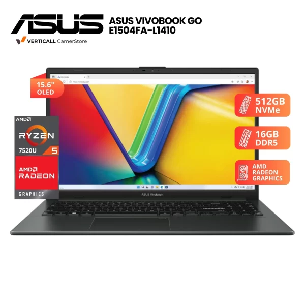 LAPTOP ASUS VIVOBOOK GO E1504FA-L1410 RYZEN 5-7520U, 16GB DDR5, 512GB SSD, 15.6" FHD OLED