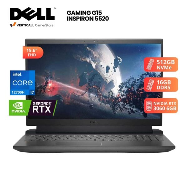 LAPTOP DELL GAMING G15 5520 CORE I7-12700H, RTX 3060 6GB, 16GB DDR5, 512GB SSD, 15.6" FHD 120HZ