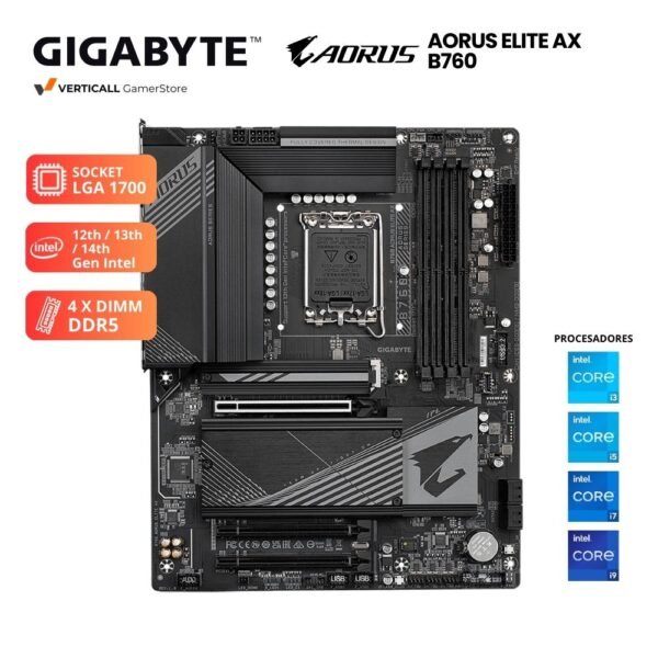 PLACA GIGABYTE B760 AORUS ELITE AX, SOCKET LGA 1700, DDR5
