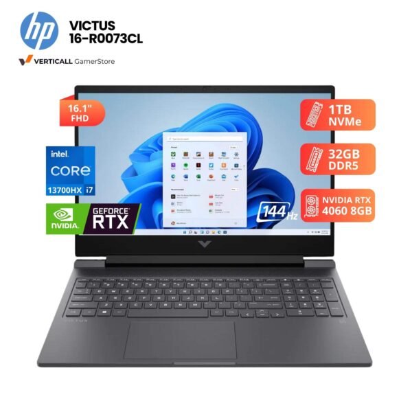 LAPTOP HP VICTUS 16-R0073CL CORE I7-13700HX, RTX 4060 8GB, 32GB DDR5, 512GB SSD, 16″ FHD 144HZ