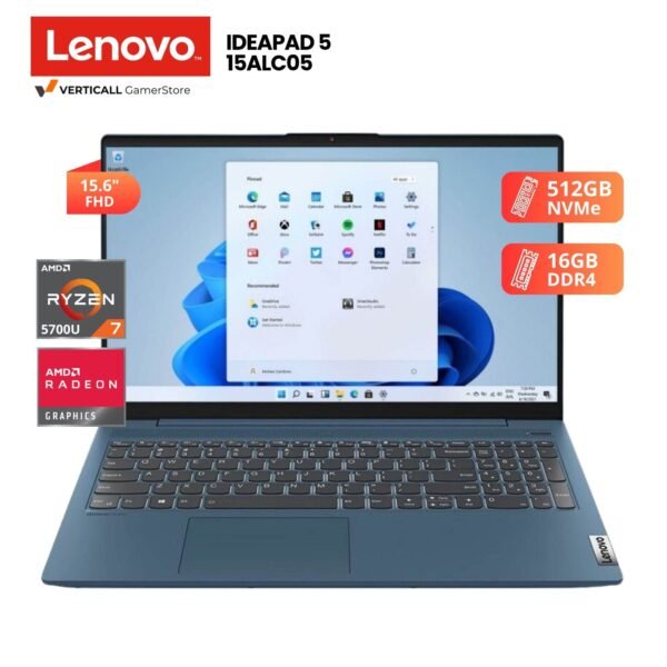 LAPTOP LENOVO IDEAPAD 5 15ALC05 RYZEN 7-5700U,16GB DDR4, 512GB SSD, 15.6″ FHD