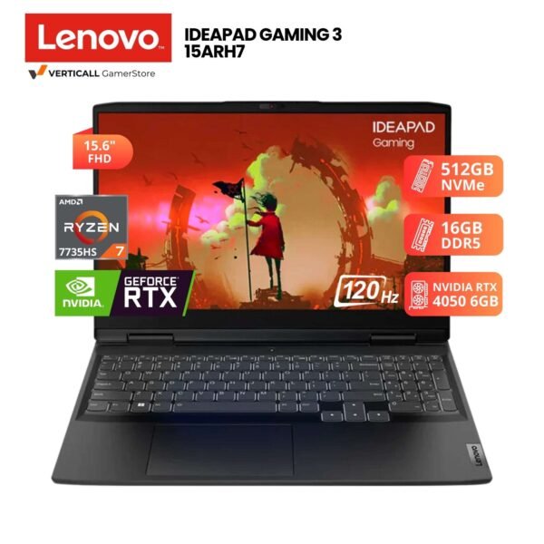 LAPTOP LENOVO IDEAPAD GAMING 3 15ARH7 RYZEN 7-7735HS, RTX 4050 6GB, 16GB DDR5, 512GB SSD, 15.6″ FHD 120HZ