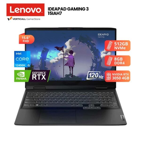 LAPTOP LENOVO IDEAPAD GAMING 3 15IAH7 CORE I5-12450H, RTX 3050 4GB, 8GB DDR4, 512GB SSD, 15.6″ FHD 120HZ