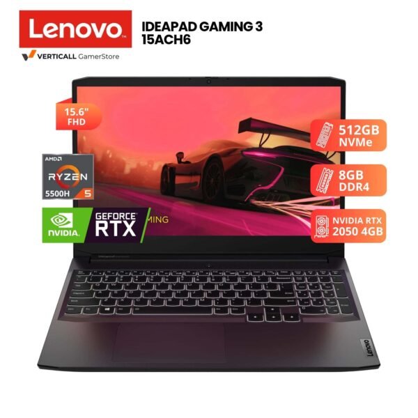 LAPTOP LENOVO IDEAPAD GAMING 3 15ACH6 RYZEN 5-5500H, RTX 2050 4GB, 8GB DDR4, 512GB SSD, 15.6″ FHD, WIN 11