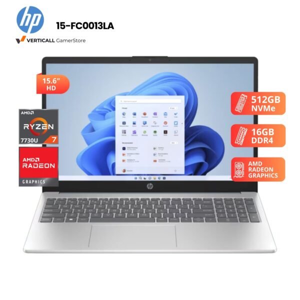 LAPTOP HP 15-FC0013LA RYZEN 7-7730U, 16GB DDR4, 512GB SSD, 15.6″ FHD