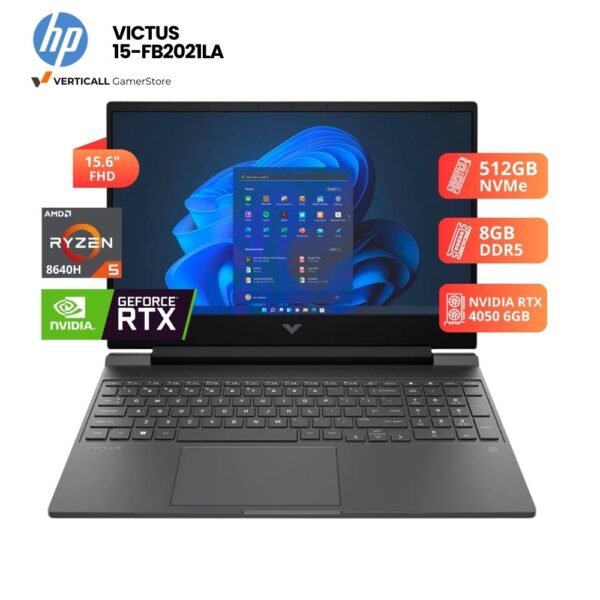 LAPTOP HP VICTUS 15-FB2021LA RYZEN 5-8640H, RTX 4050 6GB, 8GB DDR5, 512GB SSD, 15.6″ FHD 144HZ