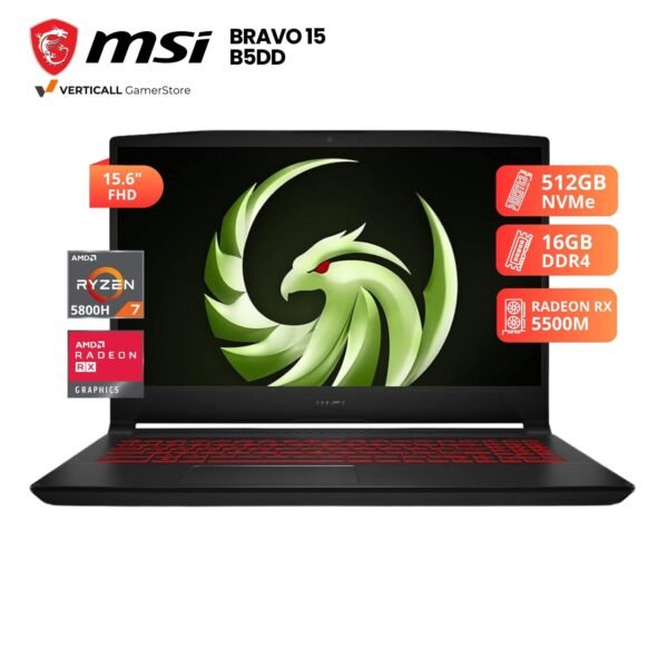 LAPTOP MSI BRAVO 15 B5DD RYZEN 7-5800H, RX5500M 4GB, 16GB DDR4, 512GB SSD, 15.6″ FHD