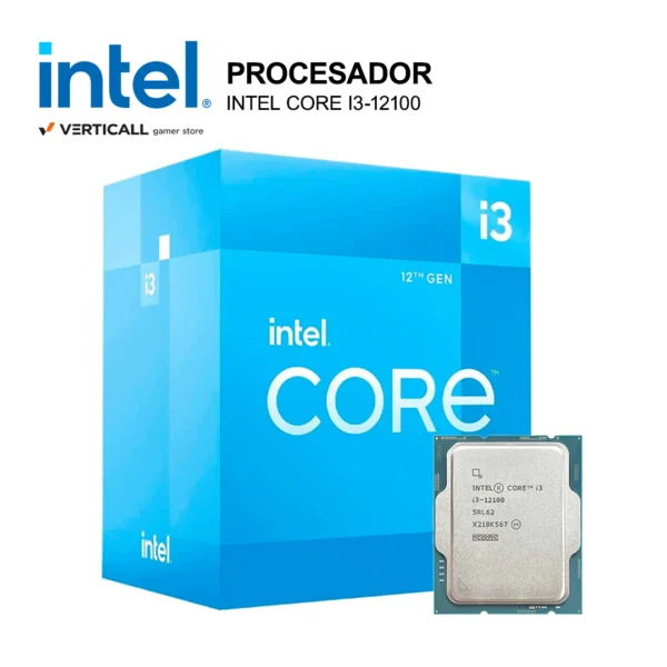 PROCESADOR INTEL CORE i3-12100 LGA1700, 4 NÚCLEOS, 8 HILOS, HASTA 4.3GHz, CACHE 12MB, ALTO RENDIMIENTO PARA OFIMÁTICA Y GAMING BÁSICO