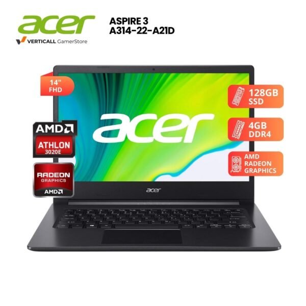 LAPTOP ACER ASPIRE 3 A314-22-A21D ATHLON 3020E, 4GB DDR4, 128GB SSD, 14" FHD