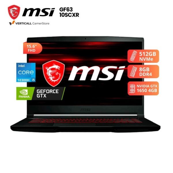 LAPTOP MSI GF63 THIN 10SCXR CORE I5-10300H, GTX 1650 4GB, 8GB DDR4, 512GB SSD, 15.6″ FHD