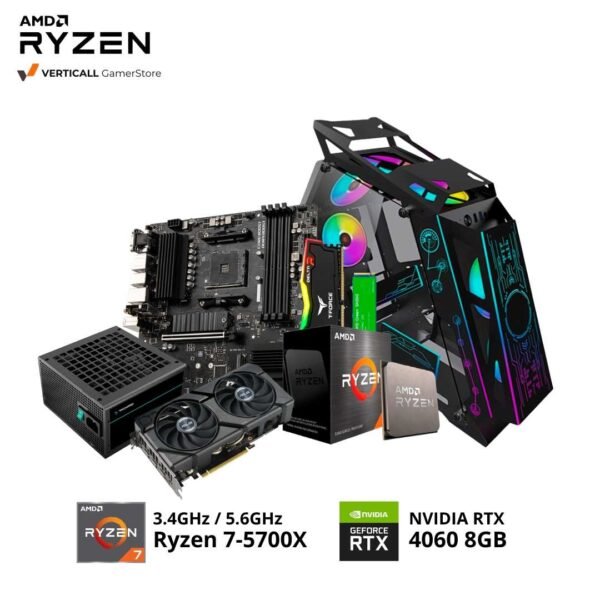 PC RYZEN 7-5700X, MSI B550 PRO-WIFI, ASUS DUAL RTX 4060 8GB, 16GB DDR4 T-FORCE RGB, 500GB SSD NVME