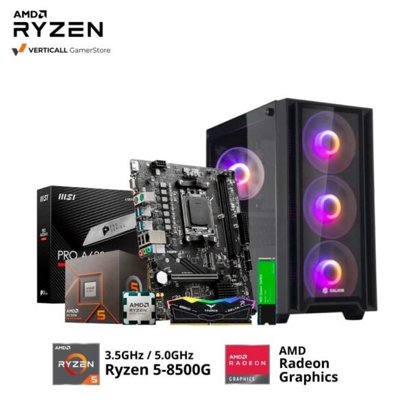 PC RYZEN 5-8500G, MSI PRO A620M-E, 16GB DDR5 T-FORCE RGB, 500GB SSD NVME