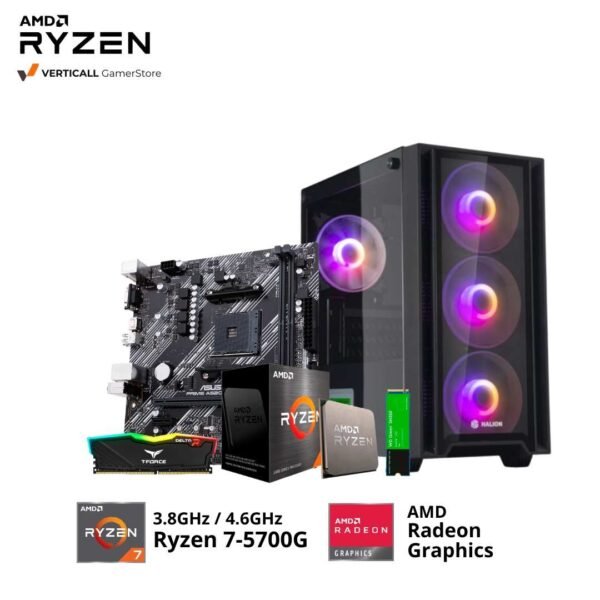 PC RYZEN 7-5700G, ASUS PRIME A520M-K, 16GB DDR4 T-FORCE RGB, 500GB SSD NVME