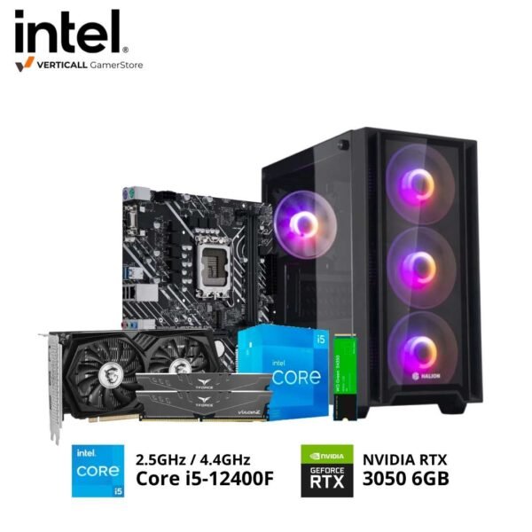 PC INTEL CORE I5-12400F, ASUS PRIME H610M-E, MSI GAMING X RTX 3050 6GB, 2*8GB DDR4 T-FORCE, 500GB SSD NVME