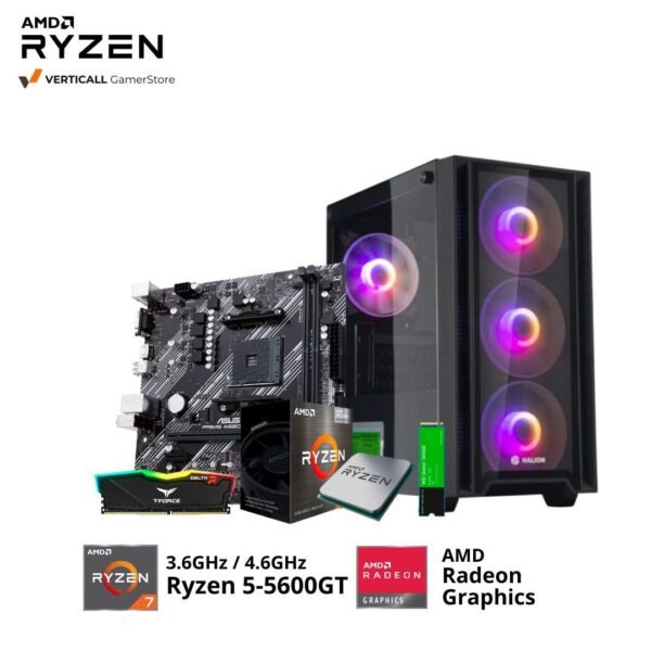 PC RYZEN 5-5600GT, ASUS PRIME A520M-K, 16GB DDR4 T-FORCE RGB, 500GB SSD NVME