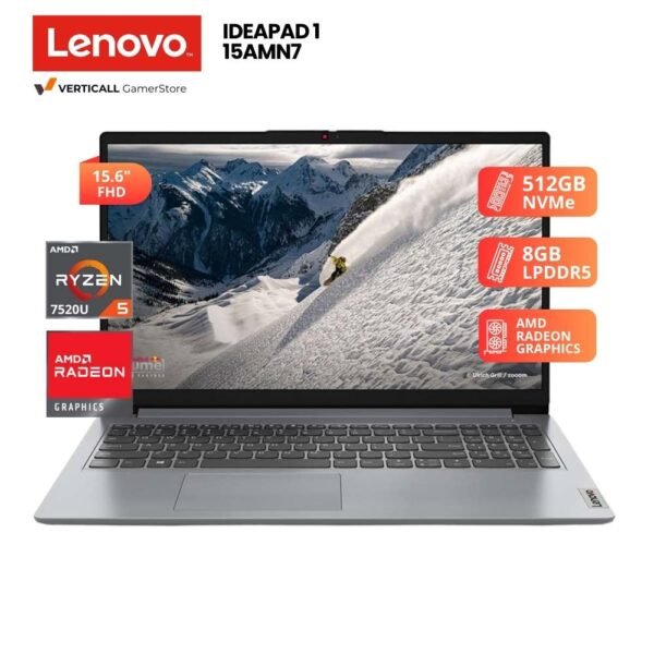LAPTOP LENOVO IDEAPAD 1 15AMN7 RYZEN 5-7520U, 8GB LPDDR5, 512GB SSD, 15.6″ FHD