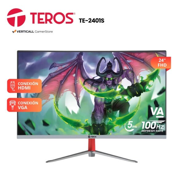 MONITOR 24" CURVO TEROS TE-2401S, 100HZ, FHD, PANEL VA