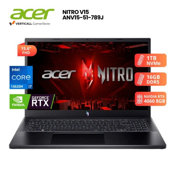 LAPTOP ACER NITRO V 15 ANV15-51-789J CORE I7-13620H, RTX 4060 8GB, 16GB DDR5, 512GB SSD, 15.6" FHD 144HZ