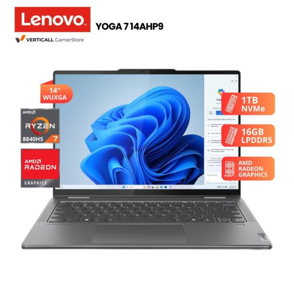 LAPTOP LENOVO YOGA 7 14AHP9 RYZEN 7-8840HS, 16GB LPDDR5, 1TB SSD, 14" WUXGA TACTIL