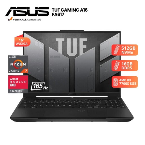 LAPTOP ASUS TUF GAMING A16 FA617 RYZEN 7-7735HS, AMD RX7700S 8GB, 16GB DDR5, 512GB SSD, 16" WUXGA
