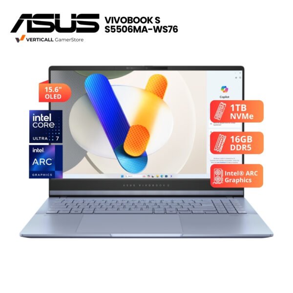 LAPTOP ASUS VIVOBOOK S15 S5506MA-WS76 CORE ULTRA 7-155H, 16GB DDR5, 1TB SSD, 15.6" OLED 3K 120HZ