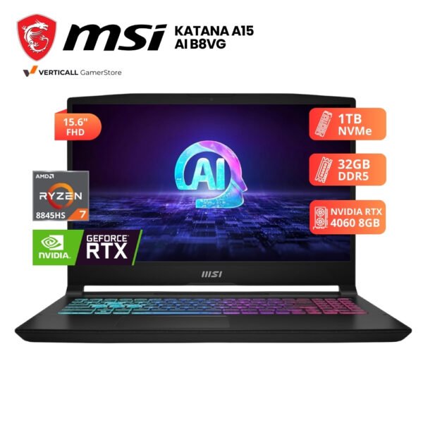 LAPTOP MSI KATANA A15 AI B8VF-448US RYZEN 7-8845HS, RTX 4060 8GB, 32GB DDR5, 1TB SSD, 15.6″ FHD 144HZ