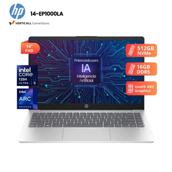 LAPTOP HP 14-EP1000LA CORE ULTRA 5-125H, 16GB DDR5, 512GB SSD, 14" FHD