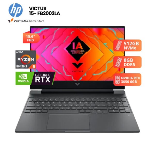 LAPTOP HP VICTUS 15-FB2002LA RYZEN 5-8645HS, RTX 3050 6GB, 8GB DDR5, 512GB SSD, 15.6″ FHD 144HZ