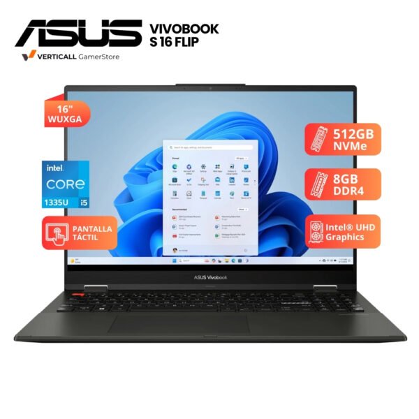LAPTOP ASUS VIVOBOOK S 16 FLIP CORE I5-1335U, 8GB DDR4, 512 SSD, 16" WUXGA
