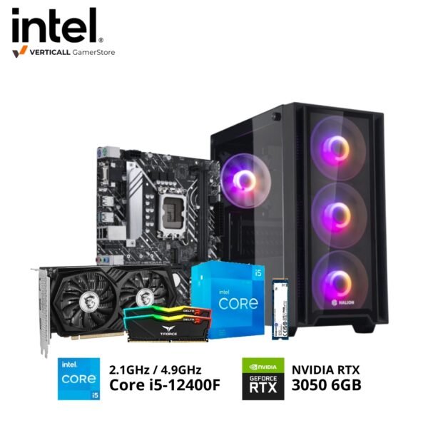 PC INTEL CORE I5-12400F, ASUS PRIME H610M-E, MSI GAMING X RTX 3050 6GB, 2*8GB DDR4 T-FORCE, 1TB SSD NVME