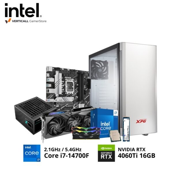 PC INTEL CORE I7-14700F, ASUS PRIME B760M-A, MSI GAMING X SLIM RTX 4060Ti 16GB, 2*16GB DDR5 T-FORCE, 1TB SSD NVME