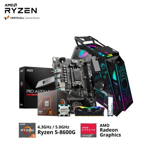 PC RYZEN 5-8600G, MSI PRO A620M-E, 16GB DDR5 T-FORCE RGB, 512GB SSD NVME