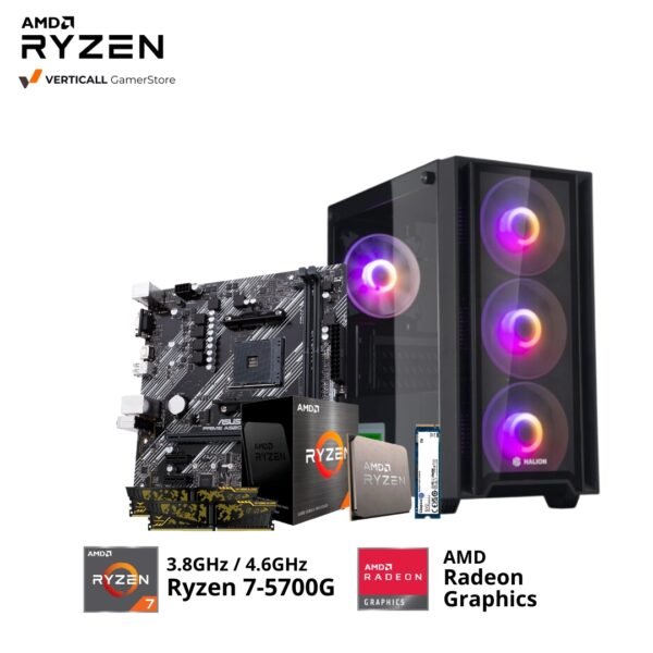 PC RYZEN 7-5700G, ASUS PRIME A520M-K, 16GB DDR4 T-FORCE RGB, 1TB SSD NVME