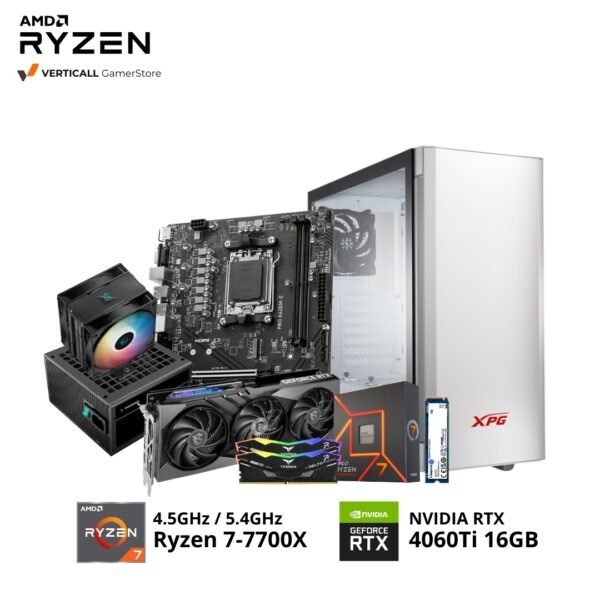 PC RYZEN7-7700X, MSI PRO B650M-B, MSI GAMING X SLIM RTX 4060Ti 16GB, 2*16GB DDR5 T-FORCE, 1TB SSD NVME