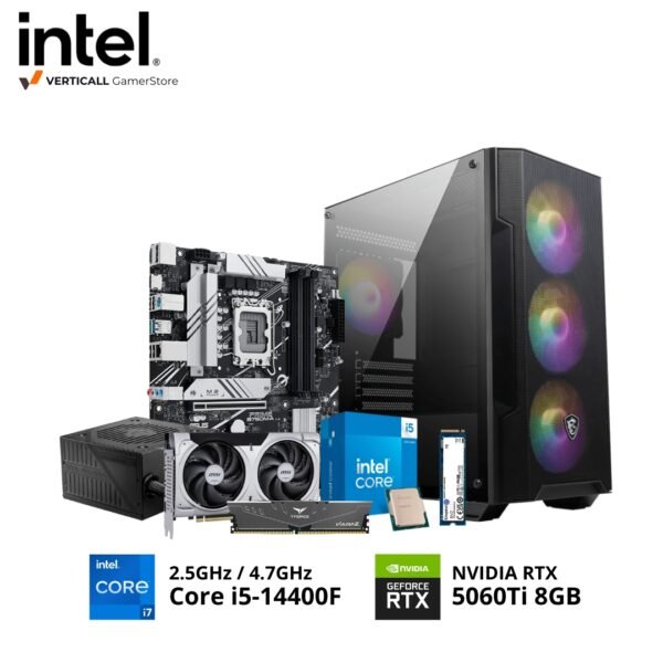 PC INTEL CORE I5-14400F, ASUS PRIME B760M-A, MSI VENTUS X2 RTX 5060Ti 8GB, 16GB DDR5 VULCAN, 1TB SSD NVME
