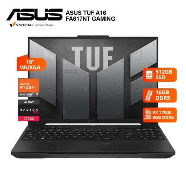 LAPTOP ASUS  TUF A16 FA617NT GAMING AMD RYZEN 7-7735HS, AMD RADEON RX7700S 8GB, 16GB DDR5, 512GB SSD, 16" WUXGA