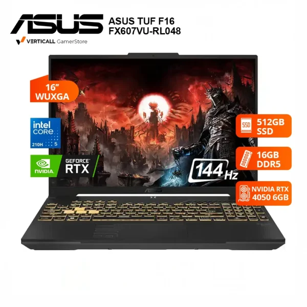 LAPTOP GAMER ASUS TUF F16 FX607VU-RL048 CORE 5-210H, 16GB DDR5, 512GB SSD, T VIDEO RTX 4050 6GB, 16″ WUXGA 144Hz, Windows 11