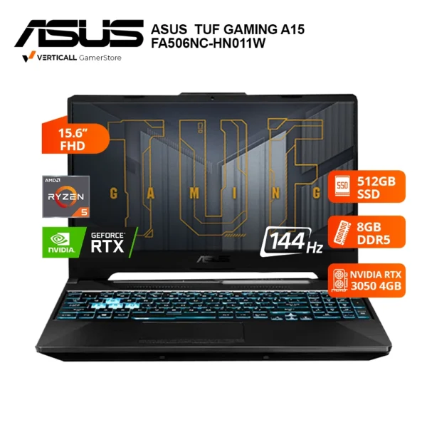 LAPTOP ASUS TUF GAMING A15 FA506NC-HN011W AMD RYZEN 5-7535HS, 8GB DDR5, 512GB SSD, RTX 3050 4GB, 15.6 FHD 144HZ, WIN 11