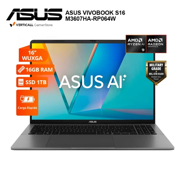 ASUS VIVOBOOK S16 M3607HA AMD RYZEN 9-270, AMD RADEON GRAPHICS, 16GB DDR5 RAM,1TB SSD, 16″ WUXGA IPS 144 Hz, Win 11 Home