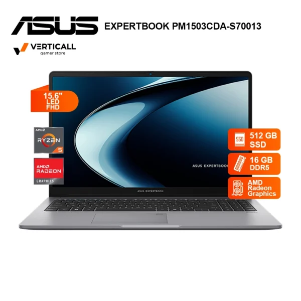 LAPTOP ASUS EXPERTBOOK PM1503CDA-S70013, RYZEN 5-7535HS, 16GB DDR5, 512GB SSD, 15.6 FHD LED, AMD RADEON GRAPHICS, FREEDOS