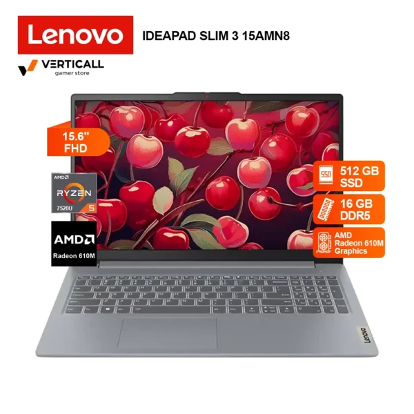 LAPTOP LENOVO IDEAPAD SLIM 3 15AMN8 AMD RYZEN 5-7520U, 16GB DDR5, 512GB SSD, AMD RADEON 610M, 15.6 FHD, FREEDOS