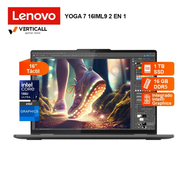 LAPTOP LENOVO YOGA 7 16IML9 2 EN 1 INTEL CORE ULTRA 7-155U, 16GB LPDDR5, 1TB SSD, 16" WUXGA TÁCTIL, WIN 11