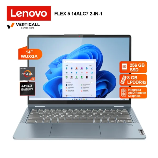 LAPTOP LENOVO FLEX 5 14ALC7 2-IN-1 82R9000RUS, AMD Ryzen™ 5 5500U, 256GB SSD, 8GB, 14'' (1920X1200) TOUCHSCREEN, WIN11, STONE BLUE, Blacklit Keyboard FP Reader