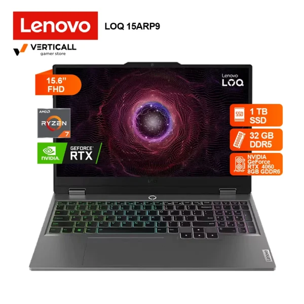 LAPTOP LENOVO LOQ 15AHP9 GAMING AMD RYZEN 7-8845HS, RTX 4060 8GB, 32GB DDR5, 1TB SSD, 15.6 FHD IPS, WIN 11