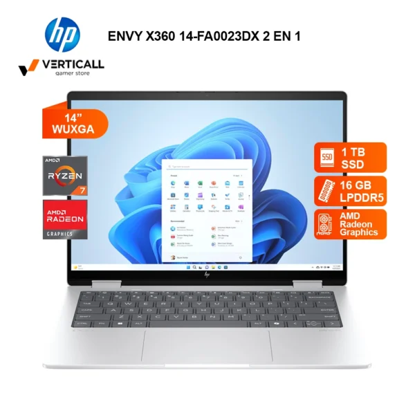 LAPTOP HP ENVY X360 14-FA0023DX 2 EN 1 AMD RYZEN 7-8840HS, 16GB LPDDR5, 1TB SSD, 14″ WUXGA, IPS