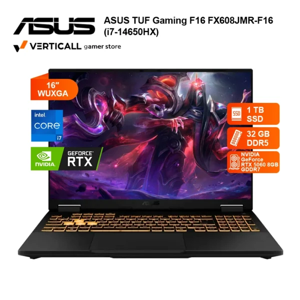 LAPTOP ASUS TUF GAMING FX608JMR-F16, Core™i7-14650HX, 32 GB DDR5, 1 TB SSD, RTX™ 5060 (8 GB GDDR7), 16″ WUXGA, WIN 11 HOME