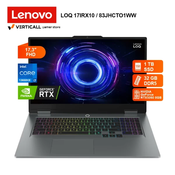 LAPTOP LENOVO LOQ 17IRX10 / 83JHCTO1WW, Intel Core i7-13650HX, 32GB DDR5, 1TB SSD, RTX 5060 8GB GDDR7, 17,3″ FHD IPS, LUNA GREY, Windows 11
