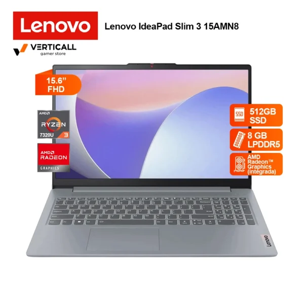 LAPTOP LENOVO IDEAPAD SLIM 3 15AMN8 | AMD RYZEN 3-7320U | 8GB LPDDR5 | 512GB SSD | AMD RADEON GRAPHICS | 15.6" FHD | WIN 11